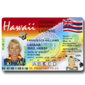 Segway Driver’s License – souvenir from Lahaina, Maui, Hawaii Red